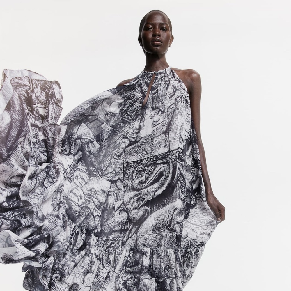 THE WHITE LOTUS H&M PATTERNED CHIFFON DRESS